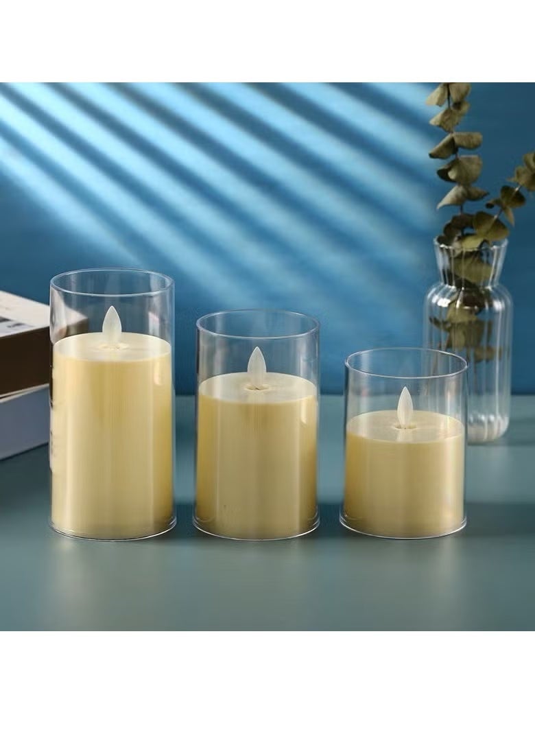 Home auraa 3-Piece LED Flameless Pillar Candle Set – Realistic Flickering Warm White Candles, Battery Operated Safe Home Décor Lights - Image 3